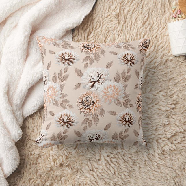Almofada Flores brancas e marrons em fundo creme. (Cobertor)