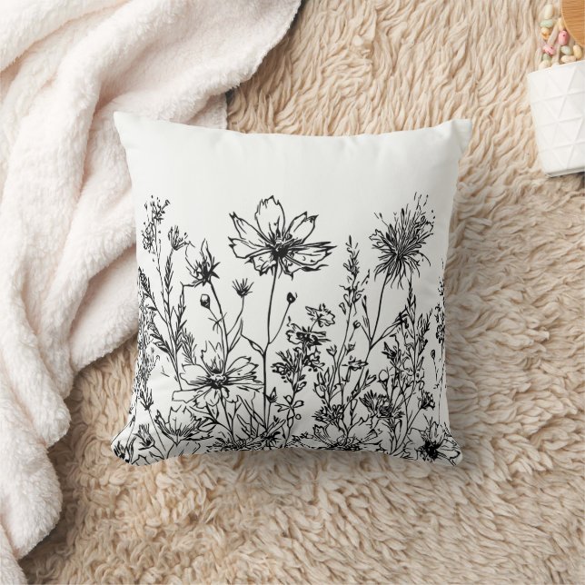 Almofada Flores brancas e pretas Flores selvagens (Cobertor)