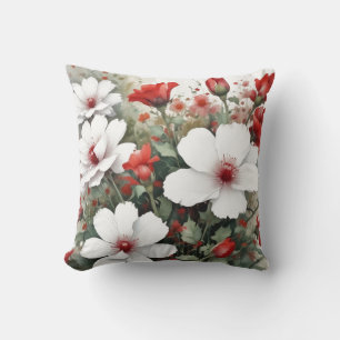Almofada Flores brancas e vermelhas, cor d'água elegante