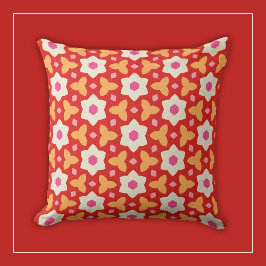 Almofada Flores Brancas em Floral Geométrico Vermelho e Pês
