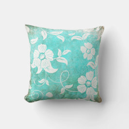 Almofada Flores Brancas Vintage Turquoise