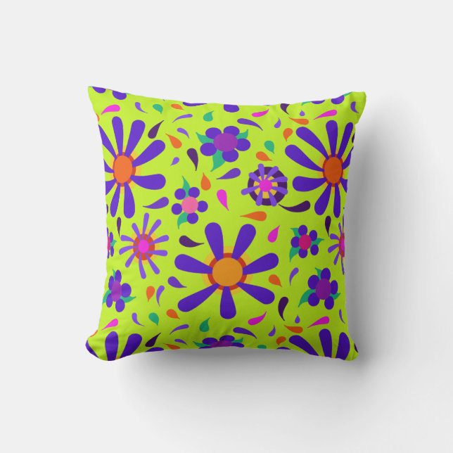 Almofada Flores Brilhantes do MOD em Verde Peridot (Frente)