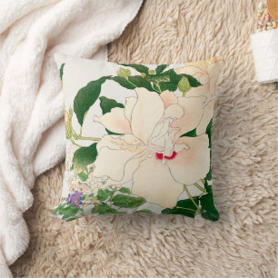 Almofada Flores Browallia & Hibiscus - bloco de madeira jap
