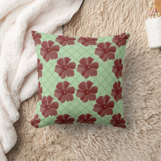 Almofada Flores burgundy elegantes em verde sálvia  (Cobertor)