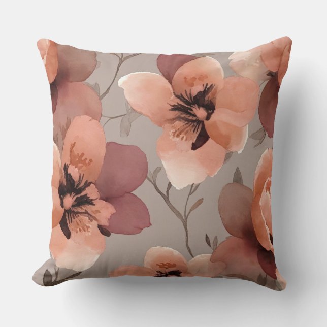 Almofada Flores Castanho e Pêssego (Frente)