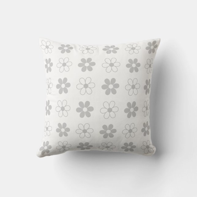 Almofada Flores cinza claro e branco sobre branco (Verso)