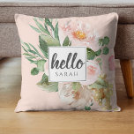 Almofada Flores Cor d'Água Moderna Rosa e Nome & Alô<br><div class="desc">Flores Cor d'Água Moderna Rosa e Nome & Alô</div>