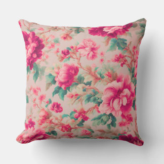Almofada Flores Cor-de-Rosa Brilhante Refinadas, Folhas De 