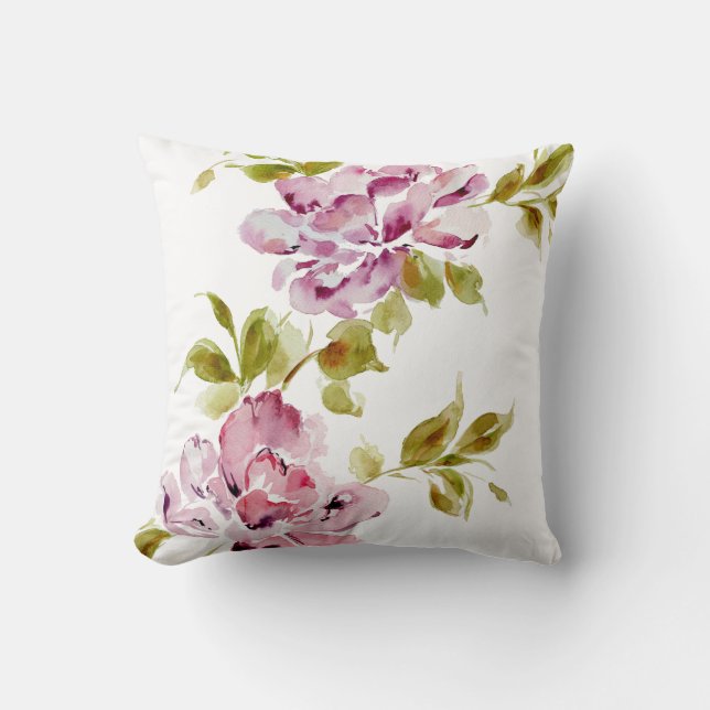 Almofada Flores cor-de-rosa em aquarela elegantes chique (Frente)