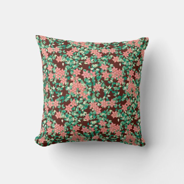 Almofada Flores cor-de-rosa em um fundo de chocolate (Frente)