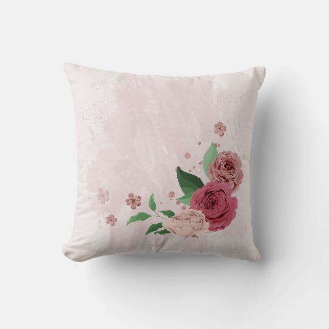Almofada flores cor-de-rosa folhas verdes  (Frente)