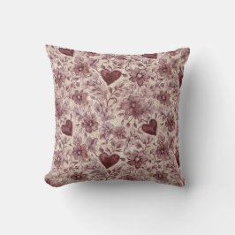Almofada Flores Corações Vermelhos Burgundy Creme