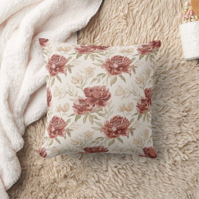Almofada Flores Creme Vermelhas (Cobertor)