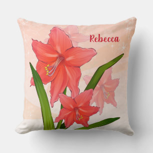 Almofada Flores de Amaryllis Vermelhas Personalizadas