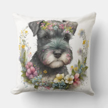 Flores de Aquarela e Cachorrinho Schnauzer