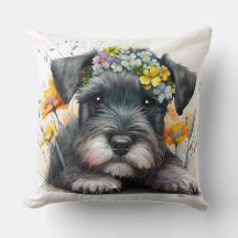 Flores de Aquarela e Cachorrinho Schnauzer