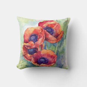 Almofada Flores de aquarela flores vermelhas ilustrações de