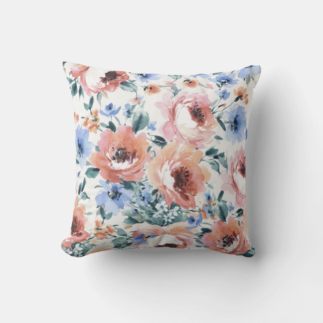 Almofada Flores de aquarela, ilustração uniforme de padrões (Frente)