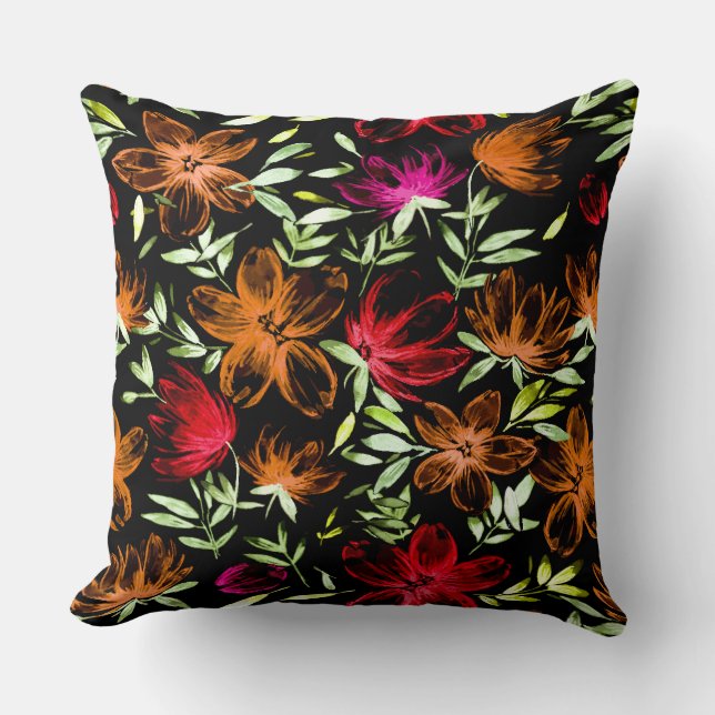 Almofada Flores de Aquarela Vermelha 3 (Frente)