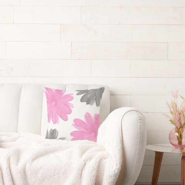 Almofada Flores de Aquarelas Rosa e Cinza (Sofá)