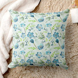 Almofada Flores de Aquarelas Verdes Azuis Elegantes Boho