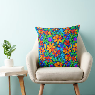 Almofada Flores de Arte Folclórica Brilhantes