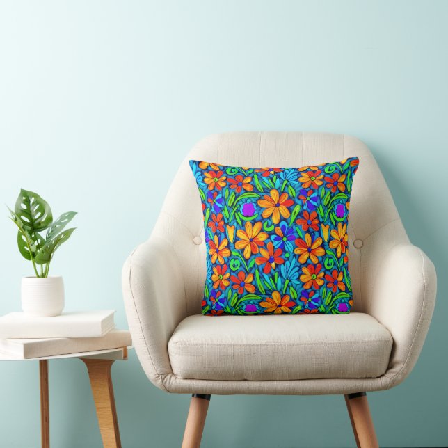Almofada Flores de Arte Folclórica Brilhantes (Cadeira)