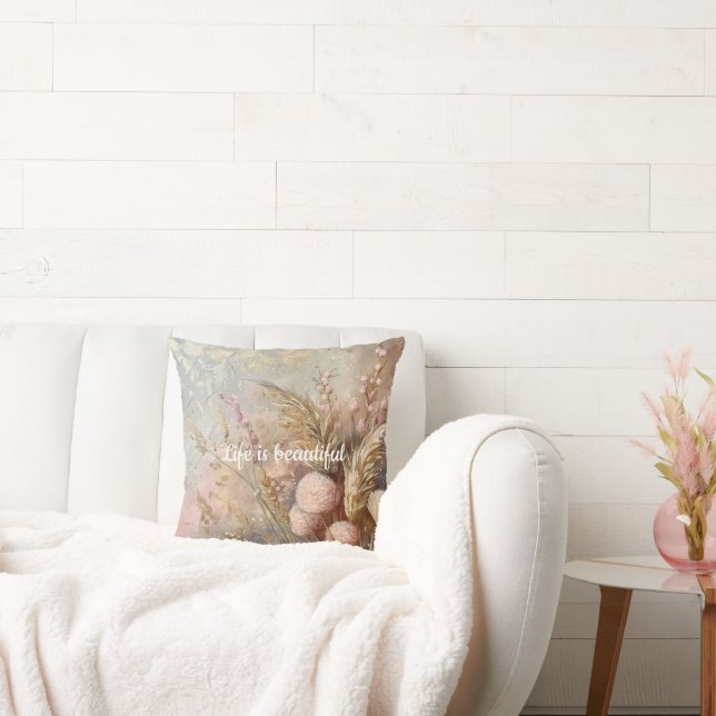 Almofada Flores de Boho Chic Beige Blush (Sofá)