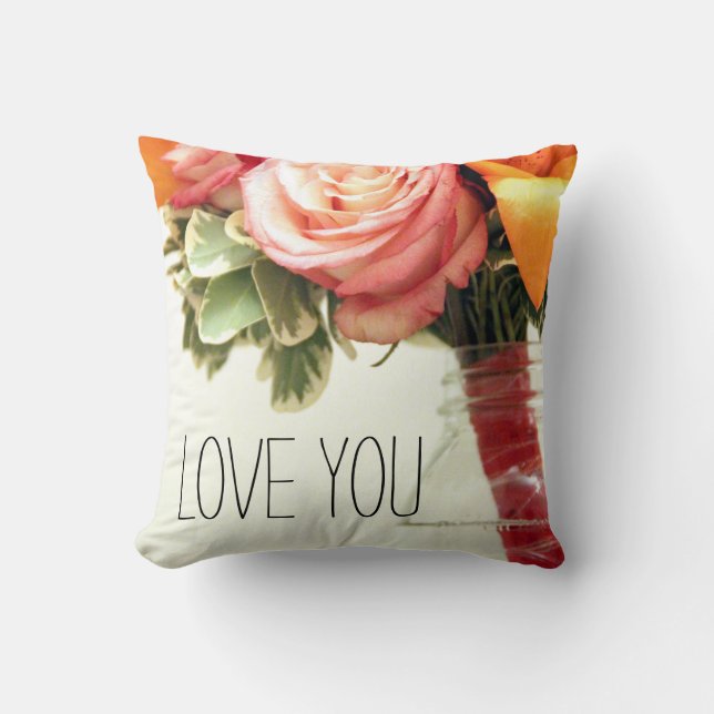 Almofada flores de casamento rosa laranja personalizadas ro (Frente)
