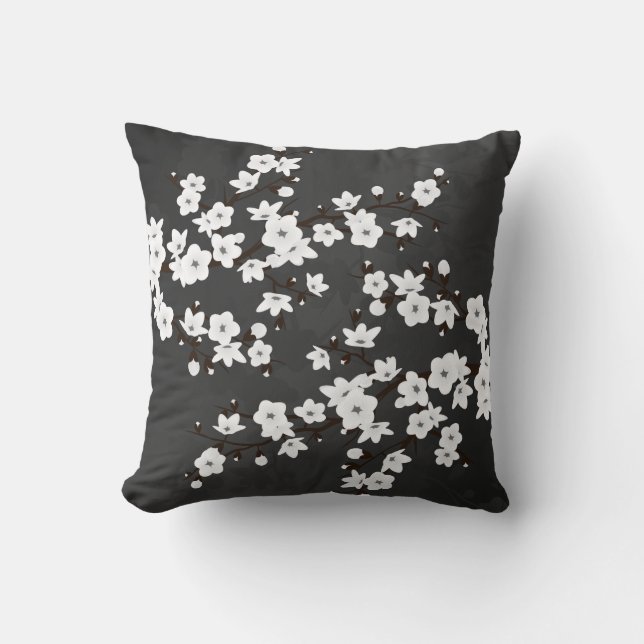 Almofada Flores de Cerejeira em Preto e Branco  (Frente)