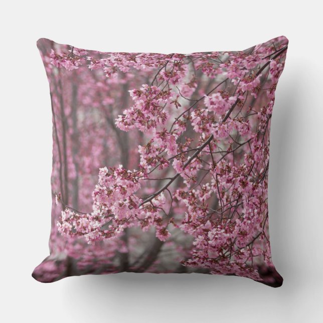 Almofada Flores de Cerejeira Sakura Cor-de-Rosa Fluindo (Frente)