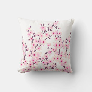 Almofada Flores de Cerejeira (Sakura) Rosa Branco