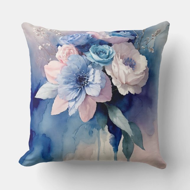 Almofada Flores de cor azul e rosa (Frente)