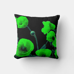 Almofada Flores de Cor Flórida Verde Preta, Flores de Água