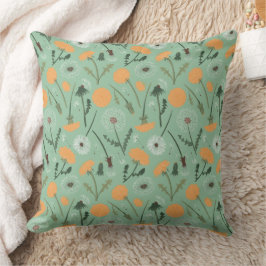 Almofada Flores de Dandelion Padrão Floral Laranja
