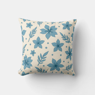 Almofada Flores De Estrelas E Folhas De Azul