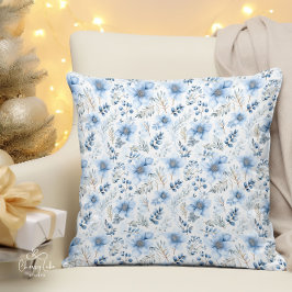 Almofada Flores de Inverno em Aquarela Azul