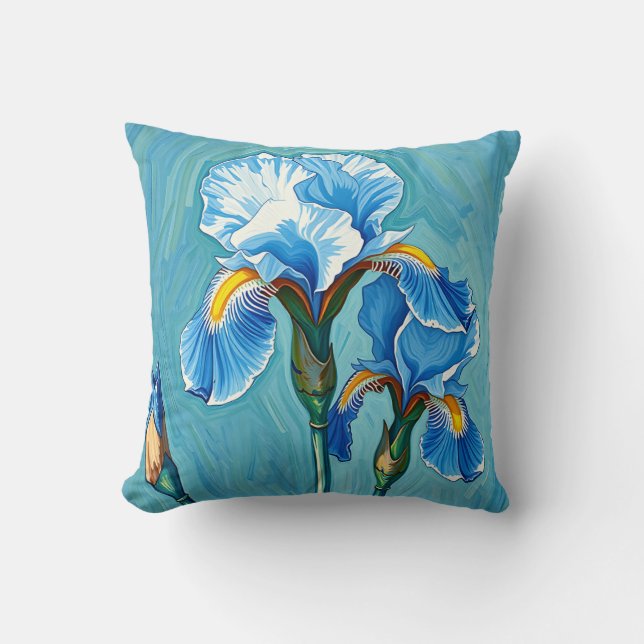 Almofada Flores de Íris Azul Padrão Artístico (Frente)