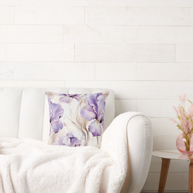 Almofada Flores de Íris Brancas bonito e Roxas (Sofá)