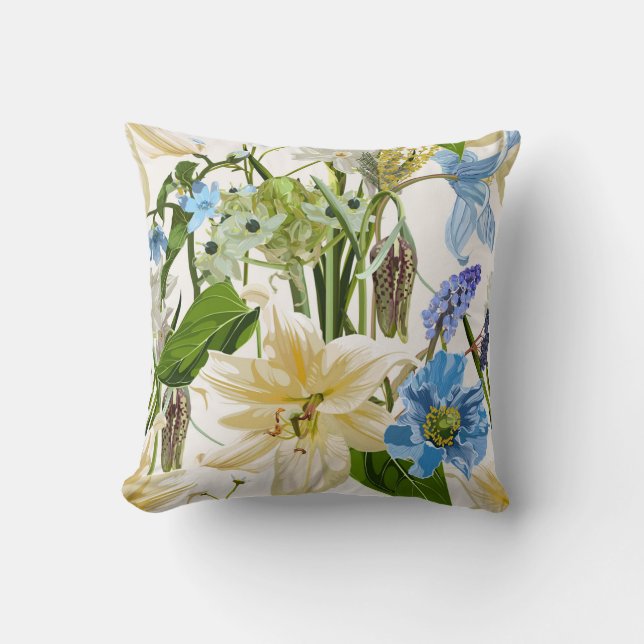 Almofada Flores de jardim. Lily mágica, margarida, flor de  (Frente)