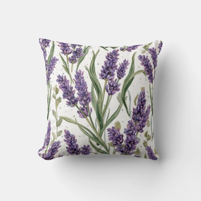 Almofada Flores de Lavanda Roxa Botânica Aquarela (Frente)