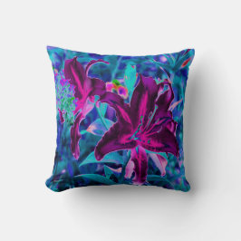 Almofada Flores de Lily Orientais, Abstrato cor-de-rosa-púr