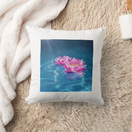 Almofada Flores de Lotus Rosa Flutuando em Água Azul Crista