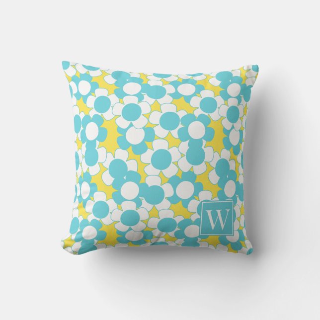 Almofada Flores de Margarida Preppy – Monograma Amarelo e T (Frente)