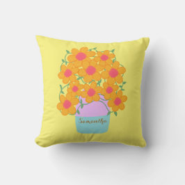 Almofada Flores De Mola Laranja E Rosa