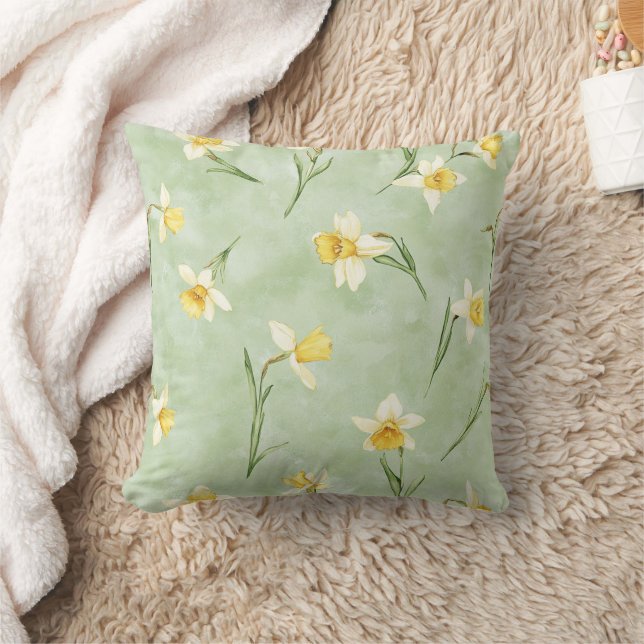 Almofada Flores de Narciso Amarelo Verde Menta (Cobertor)
