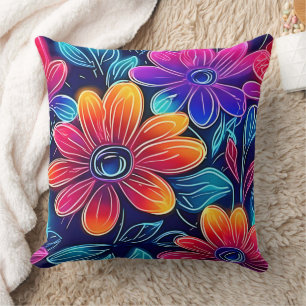 Almofada Flores de Neon Florescem Radiantes