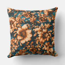 Almofada Flores de Ouro refinadas e luxuosas, folhas em azu