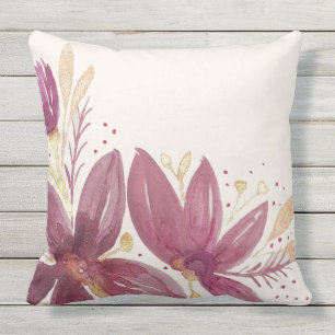 Almofada Flores de Paixão, Borgonha de Aquarela e Dourado