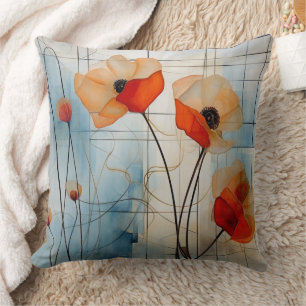 Almofada Flores de Papoula Abstratas em Estilo Geométrico M